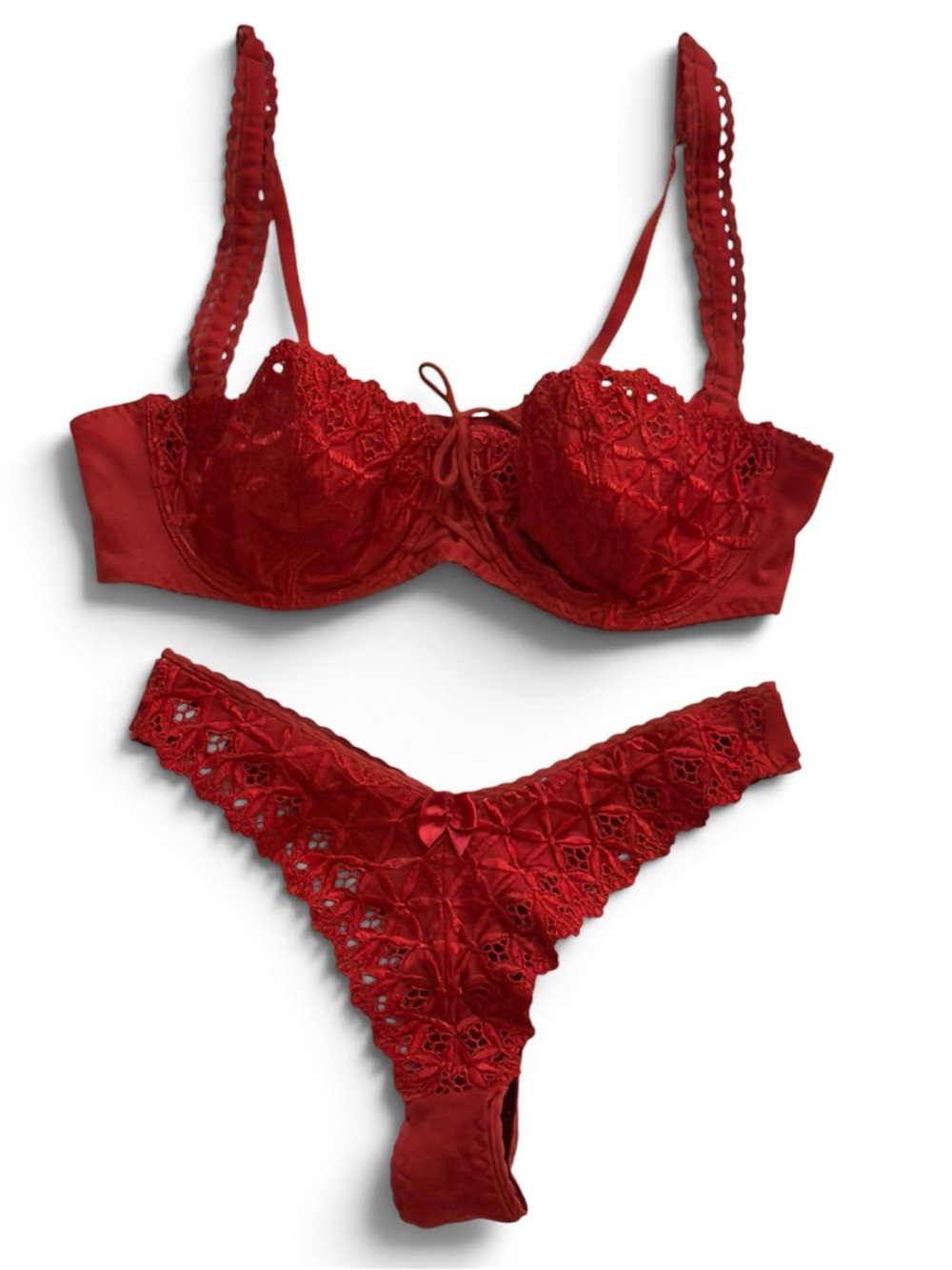 Aubade Paris Bahia Red Embroidered Lingerie Set Bra 34E Thong M France